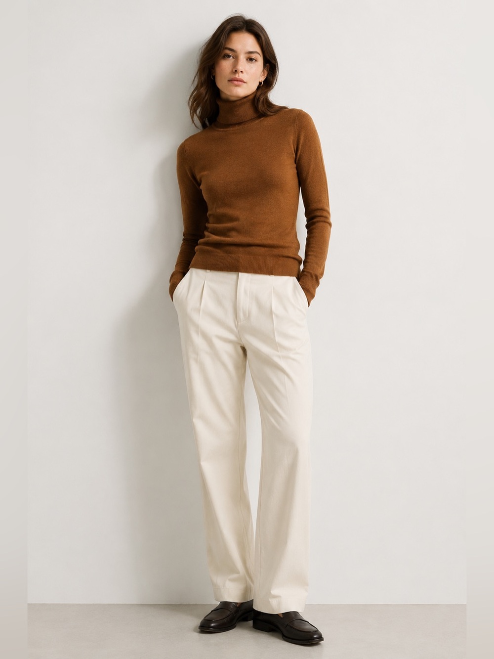 XS Brown Viscose Blend Turtleneck Sweater